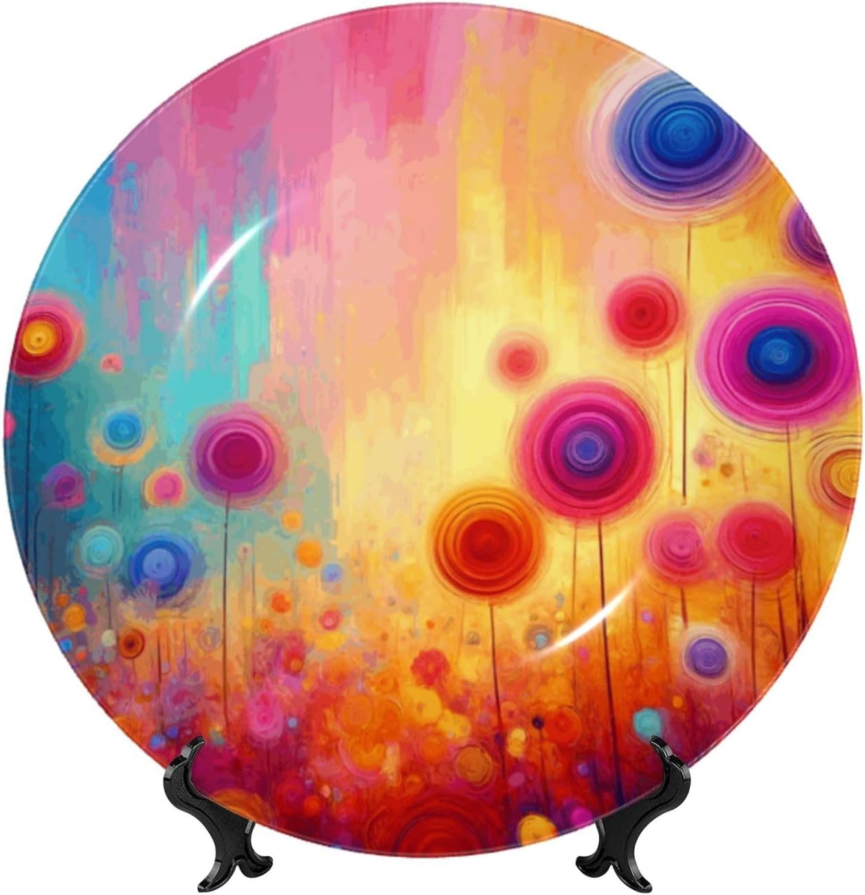 Watercolor-Floral-Bloom-Spring 10 Inch Decorative Plate With Stand, Elegant Display Wall Plate For Home Decor