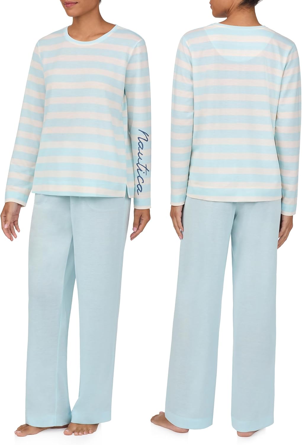 Nautica Womens Matching Long Sleeve Pajama Top & Pants Set - Lightweight French Terry - Sleepwear & Loungewear PJs Sets - Image 2