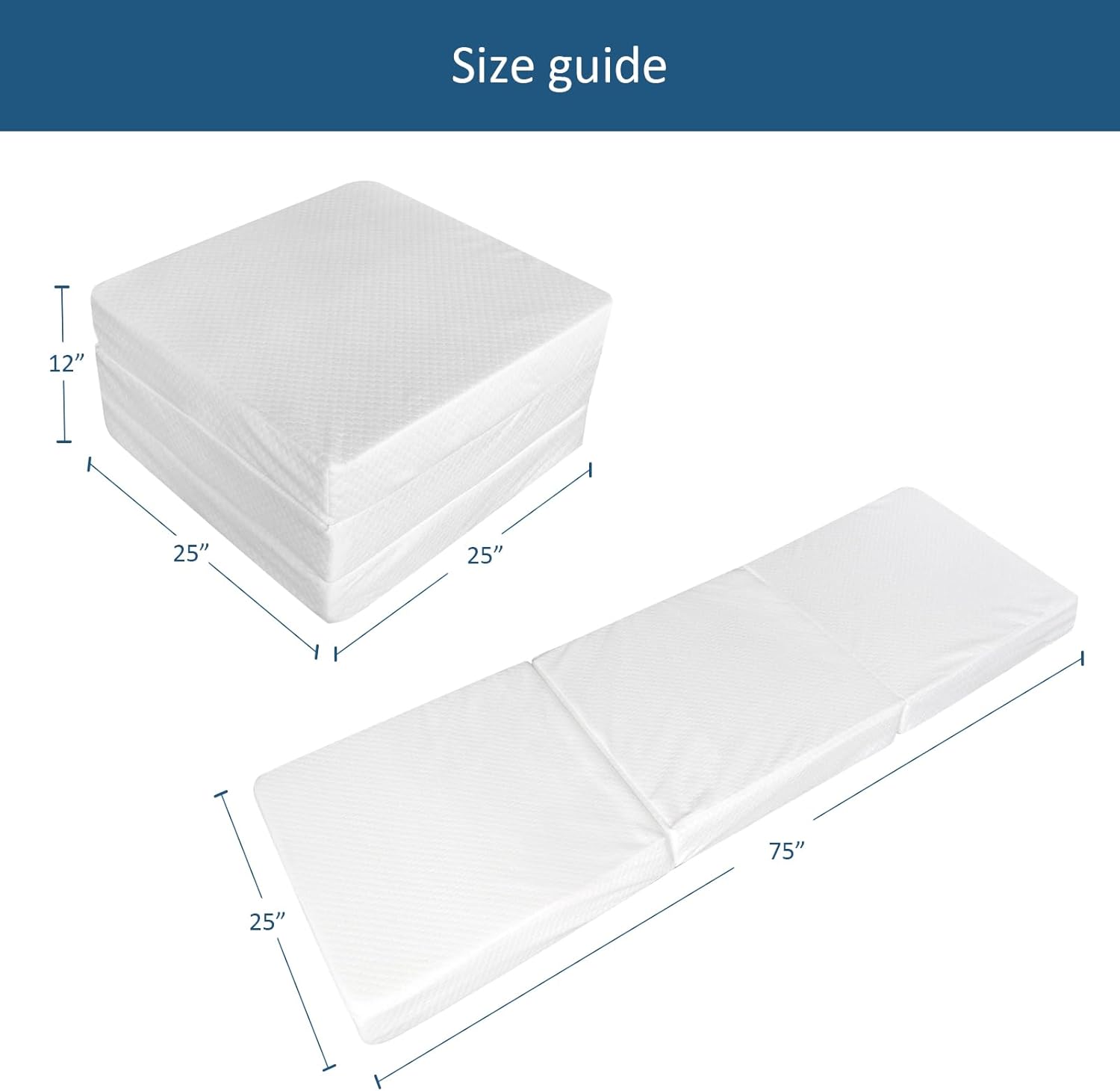 Moonsea Tri Folding Mattress Topper, Memory Foam Tri-fold Mattress with Ultra Soft Waterproof Washable Cover, Single Size 75"x25"x4"
