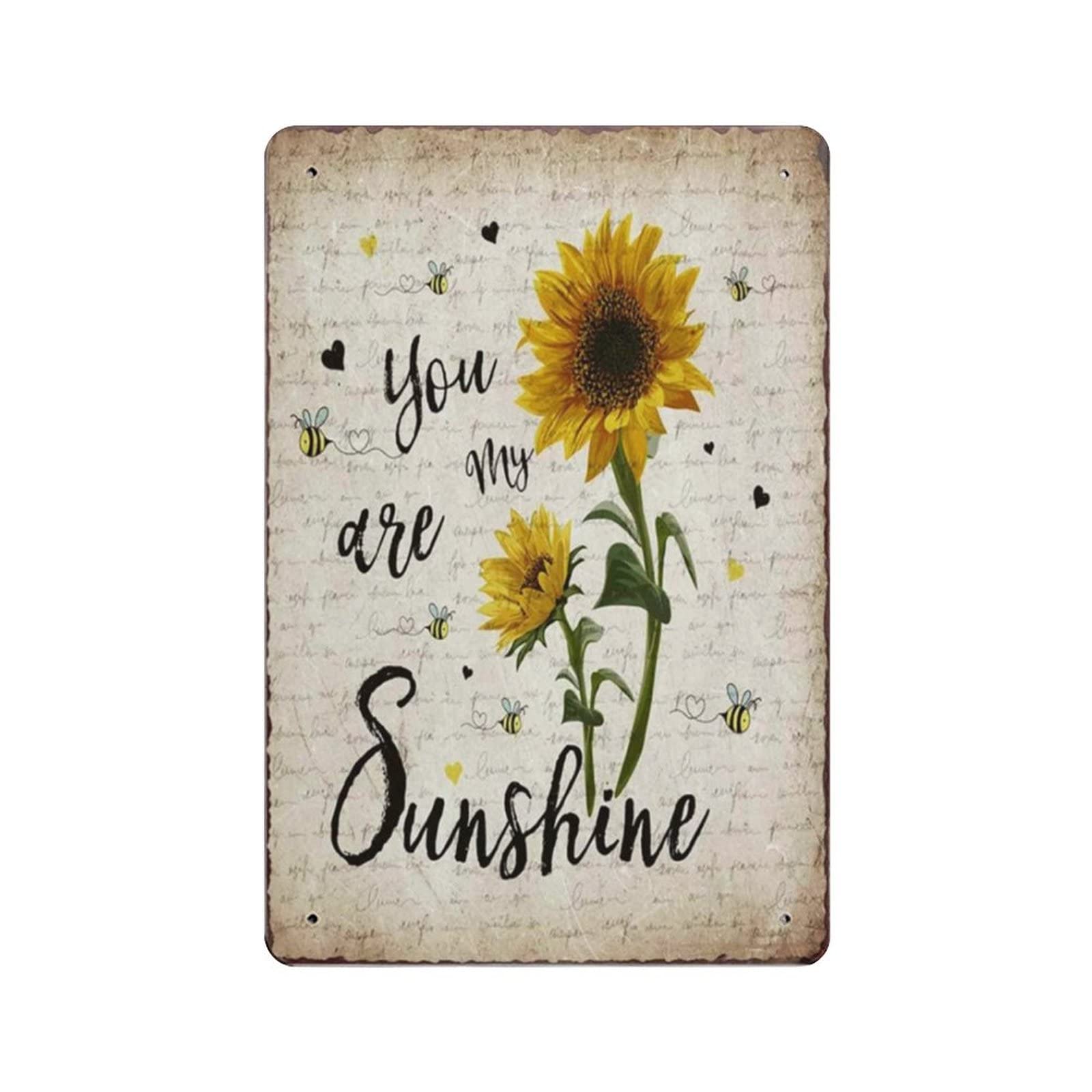 AOOEDM Sunflower You Are My Sunshine Metal Tin Signs for Man Cave Funny Art Wall Plaque Kitchen Bar Sign Coffee Shop Garage Wall Decor Hanging Decor