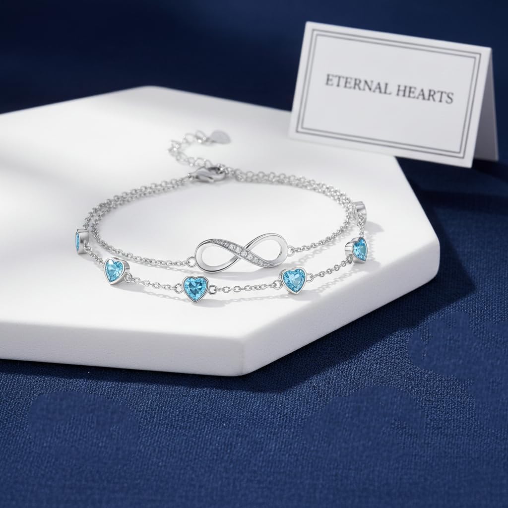 Prismata Infinity Birthstone Charm Link Bracelet/Anklet 925 Sterling Silver Adjustable 12 Months Birthstone Infinity Bracelet/Anklet Birthday Jewelry Gifts for Women Her