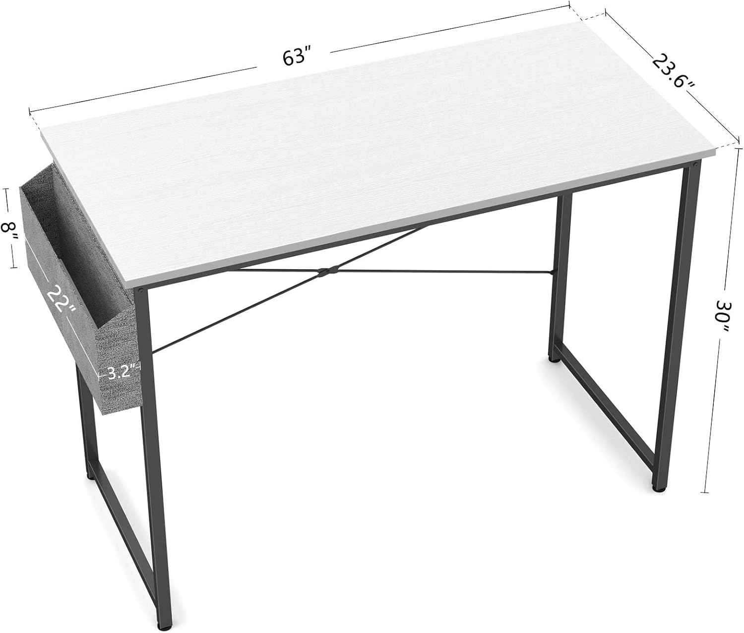 Cubiker Computer Desk 63 inch Home Office Writing Study Desk, Modern Simple Style Laptop Table with Storage Bag, White : Home & Kitchen