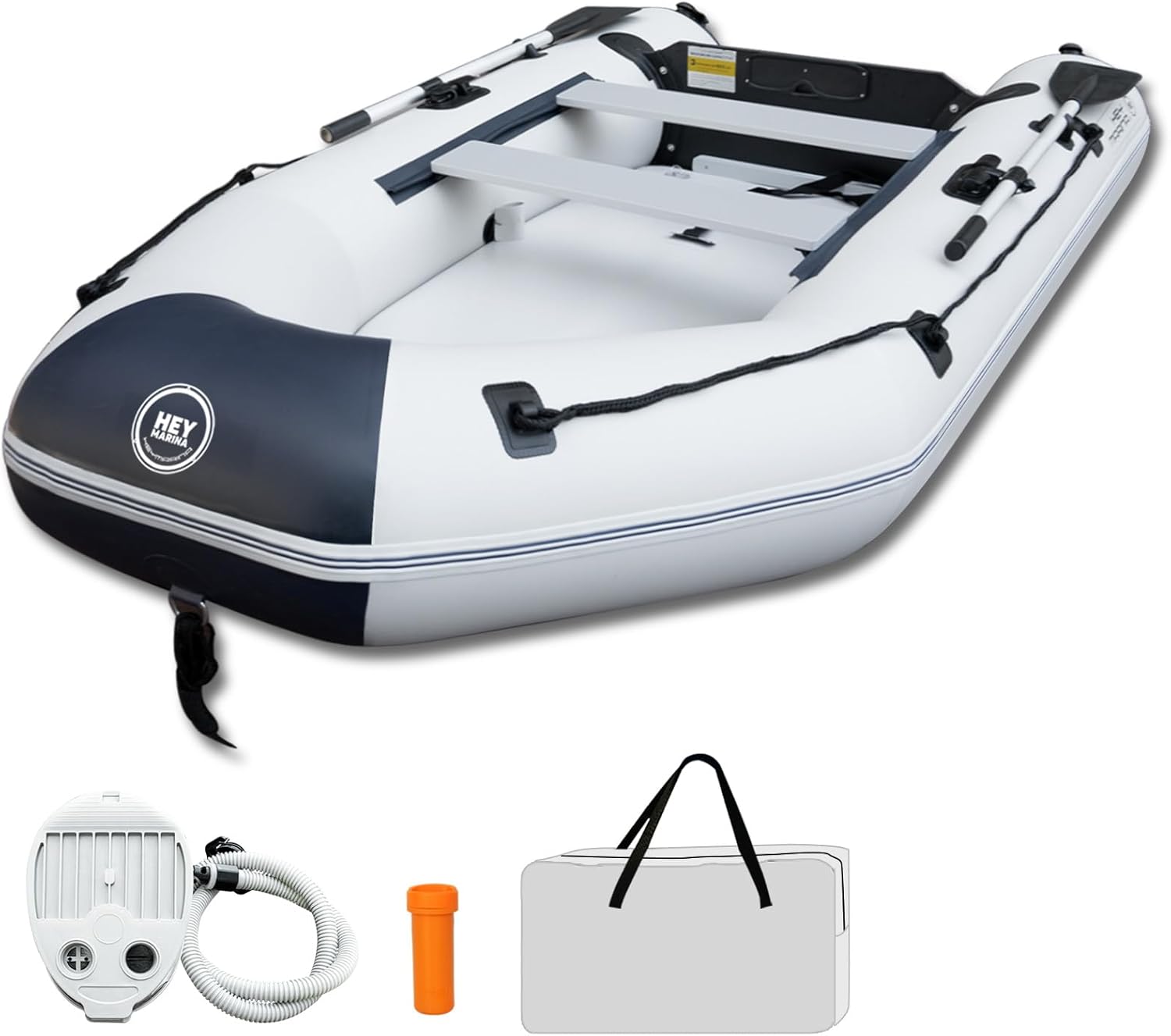 10ft Inflatable Dinghy Boat for 3-4 Persons with Drop-Stitch Floor, Oars, Carry Bag, and Motor Mount, USCG Approved