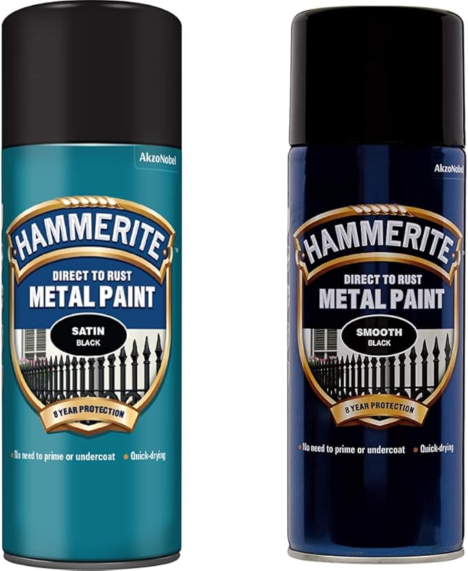 Hammerite 5084778 Metal Paint Satin Black 400ml (Aerosol) & Direct to