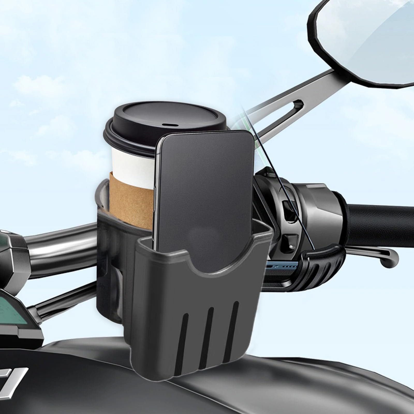 Cup Holder for Wheelchair Scooter Rollator, 2 in 1 Water Drink Bottle Holder and Phone Holder Adjustable for Universals Bike (Black)