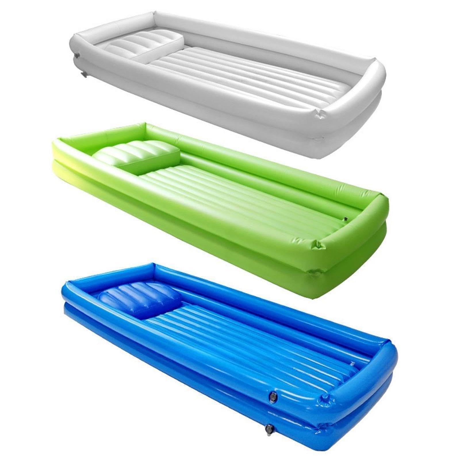 Bañera Inflable Portátil con Colchón para Cama Y Pacientes Ancianos, Equipada con Lavabo para Champú, Soporte para Cabezal Y Estructura de PVC, Azul