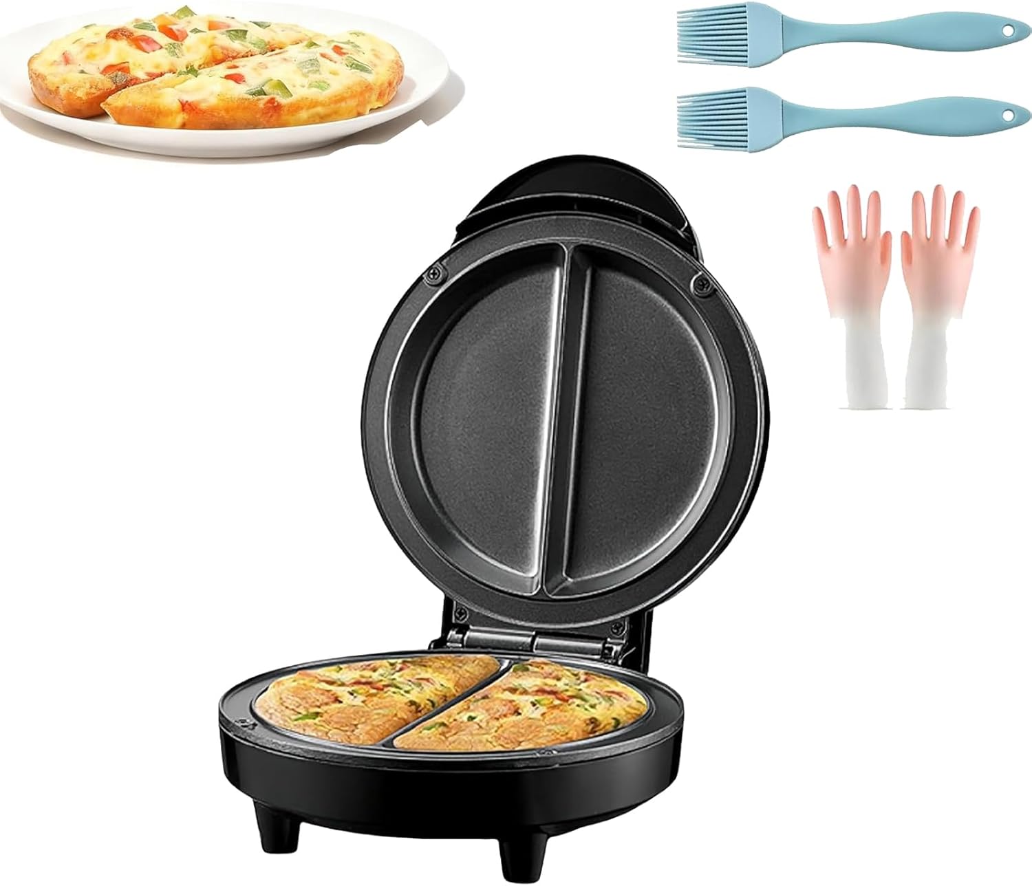 Dual-Zone Electric Omelette Maker, Omelette Pan Nonstick, Non Stick Coating, With Indicator Lights Anti-Silp Base Anti-Scald Handle Quick & Easy, No Flipping & Stove (1pcs)