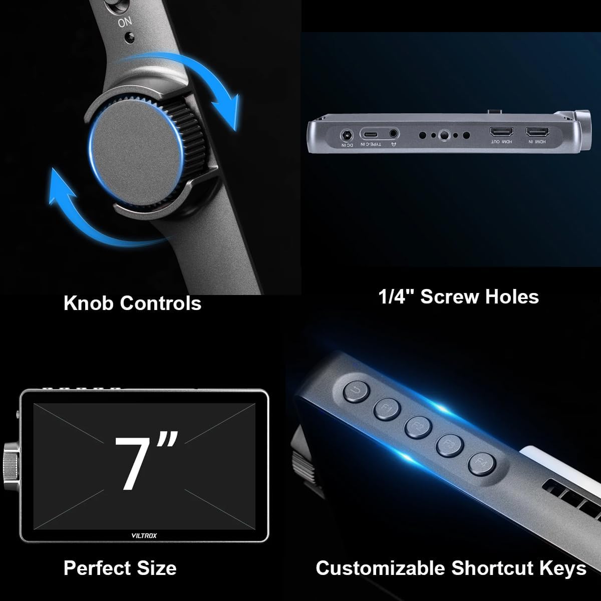 VILTROX DC-A1 7 Inch Camera Field Monitor,Ultra High Bright 2800 nit 1920x1080 Touch Screen Director Monitor with 4K HDMI Input/Output Sunshade Hood