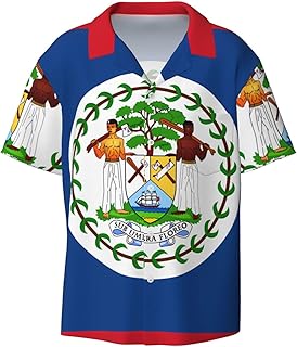 Belize Flag Men's Summer Shirts Short Sleeve Casual Shirts Classic Cuban Collar Loose fit