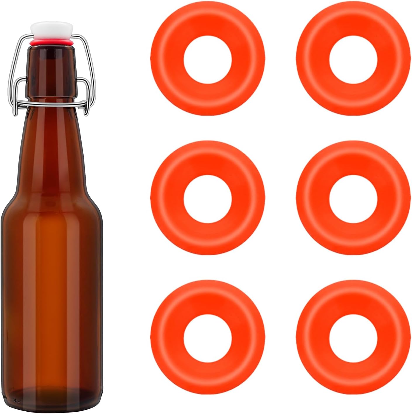 6 PCS Silicone Bottle Cap Gaskets, Replacement Seals for Flip Top Bottles, Flexible & Durable, Easy to Install, Reusable, Red Half Cover Design