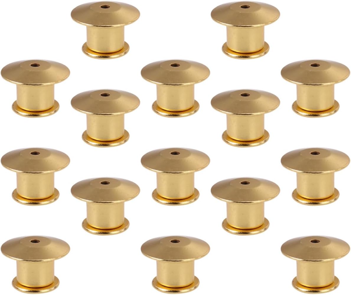 Artibetter 15Pcs Gold Alloy Locking Pin Backs Wear-Resistant Pin Keepers Clasp Badges DIY Crafts Tight Hold Without Tools for Jewelry Making and Uniform Accessories