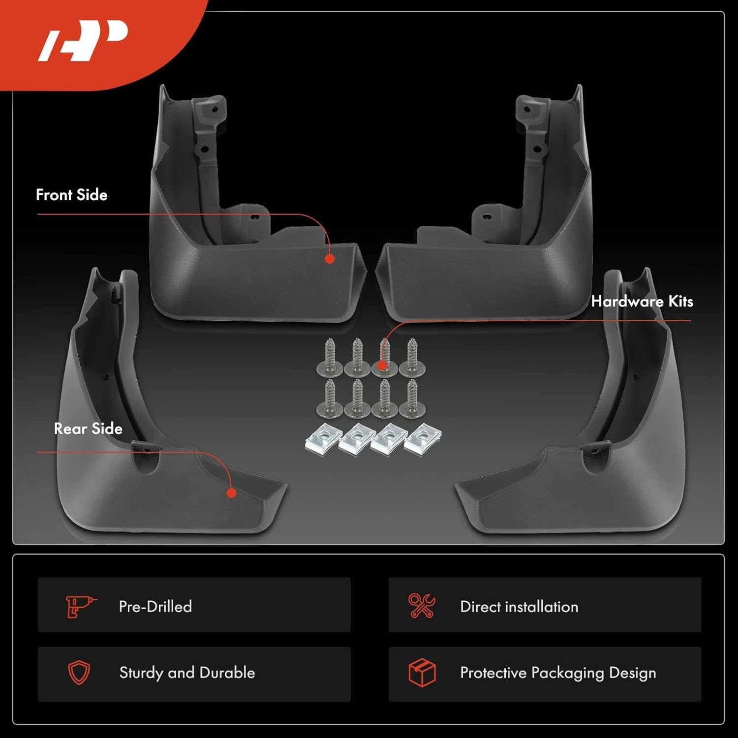 A-Premium Set of 4PCS Mud Flaps Splash Guards Mudguards Mudflaps W/Hardware Accessory Compatible with Honda CR-V CRV, 2023-2025, [EX-L EX Sport Utility], Front and Rear (Driver & Passenger Side)
