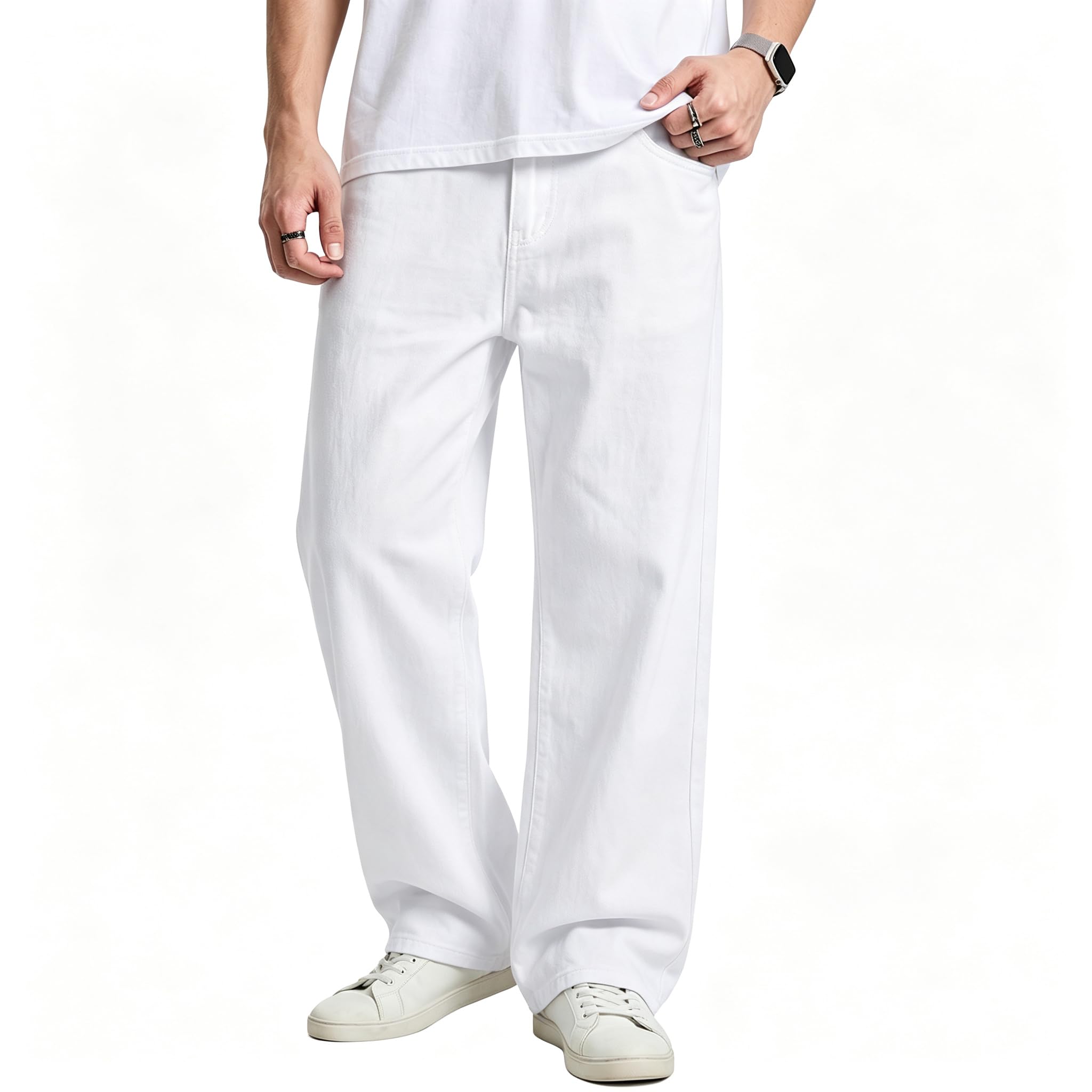 Men's Baggy Denim Pants Stretch Wide Leg Jeans