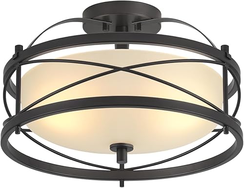 LHLYCLX Lámpara de tambor de entrada, lámpara de techo rústica semiempotrada para pasillo, sala de estar, dormitorio, cocina (negro)