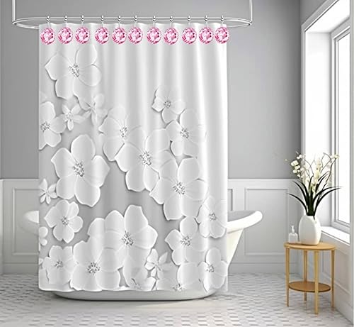 Miniatura 3 de Ganchos de cortina de ducha con diamantes de cristal para baño, paquete de 12, ganchos de acero inoxidable rosa a prueba de óxido, colgador de gemas