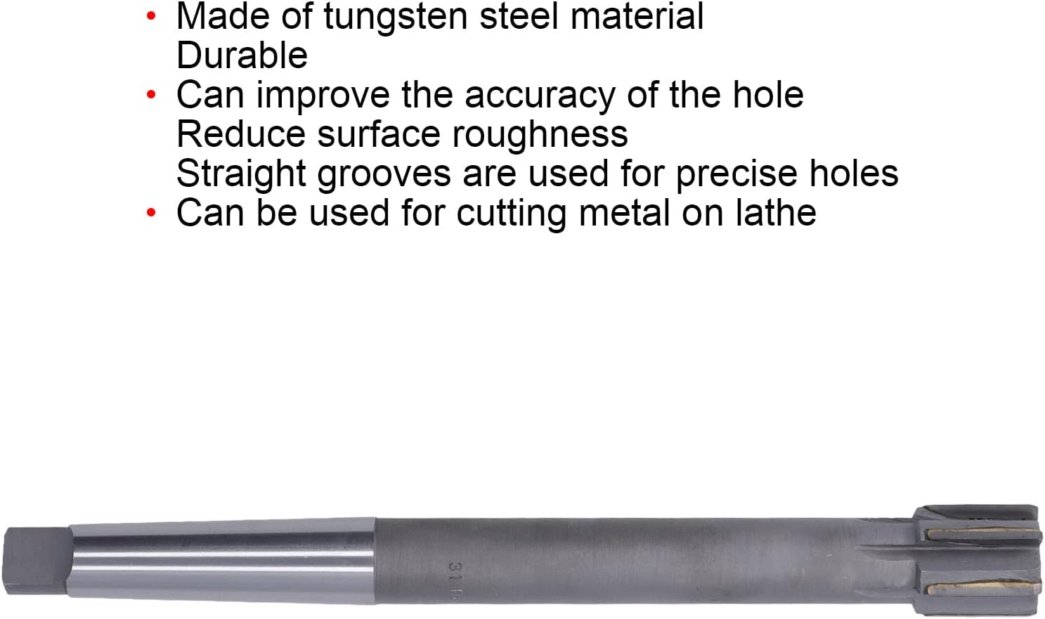 Machine Reamer, Tungsten Steel, Taper Shank Milling Cutting Tool for Metal H8 Accuracy Straight Grooves