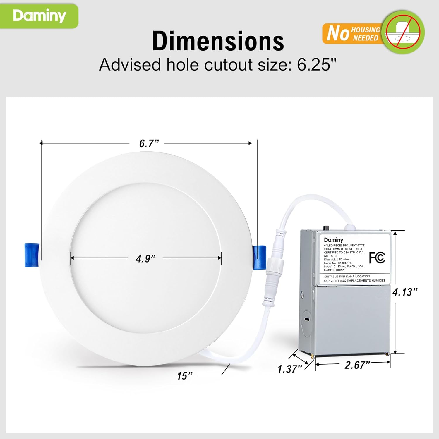 DAMINY 24 Pack 6 Inch LED Recessed Lighting with Junction Box,5CCT,Ultra-Thin Recessed Light,10W 1100LM, Dimmable Canless Wafer Ceiling Light, High Brightness - Image 7