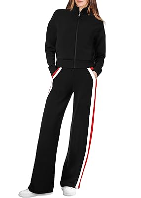 XIEERDUO Lounge Sets for Women 2025 Sweatsuit 2 Piece Outfits Sweatshirt Wide Leg Sweatpant Tracksuit Matching Set
