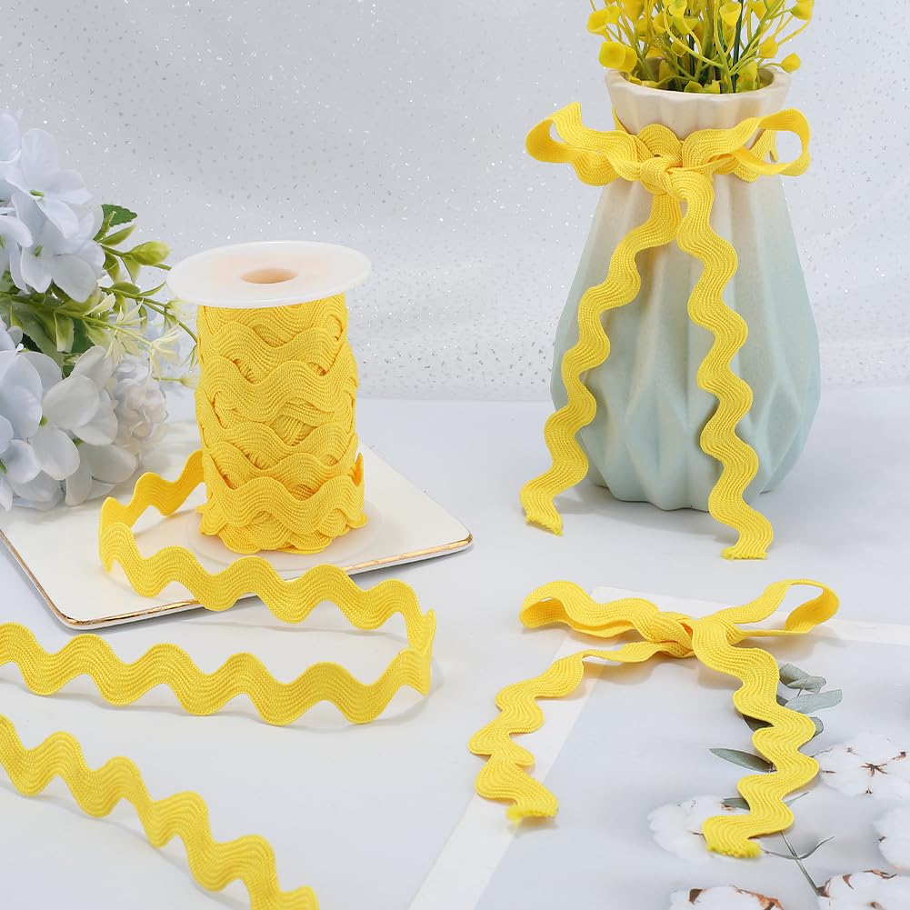 GORGECRAFT 12.5 Yards Rick Rack Trim Polyester Rac Ric Ribbon 13mm Zig Zag Yellow Wave Bending Fringe Trim Rickrack S Shaped Lace Ribbon Woven Braided Fabric with Spool for Sewing DIY Crafts - Image 3