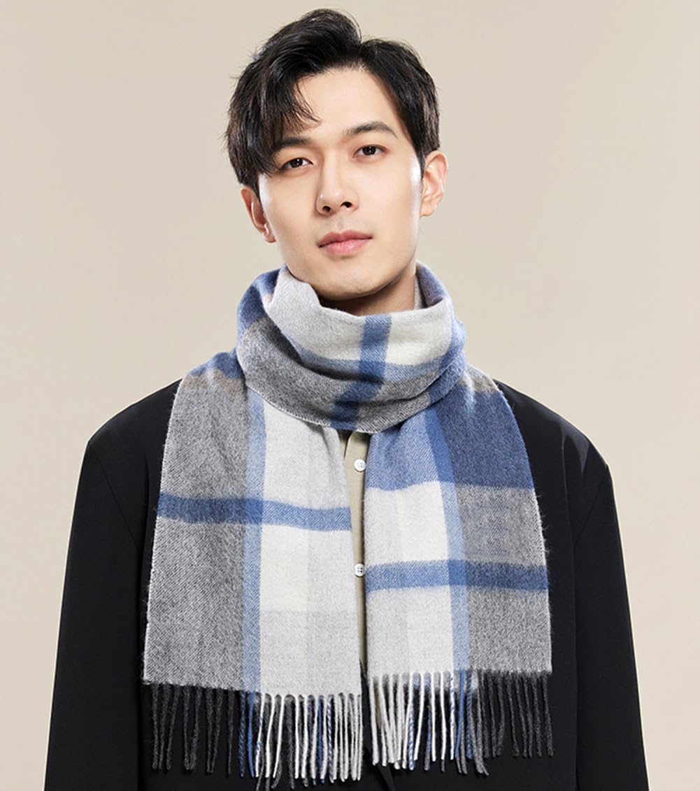Cashmere Wool Scarf Soft Warm Thick Plaid Winter Scarf Unisex for Women and Men with Gift Box - Image 5