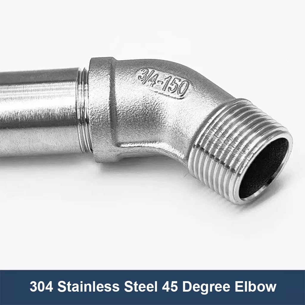 Stainless Steel Cast Pipe Fitting, 304 Stainless Steel 45 Degree Elbow Fitting Connector, 1/4"" 3/8"" 1/2"" 1"" 1-1/4"" 1-1/2"" 2"" Female Thread To Male Thread, 1pcs(1 1/2)