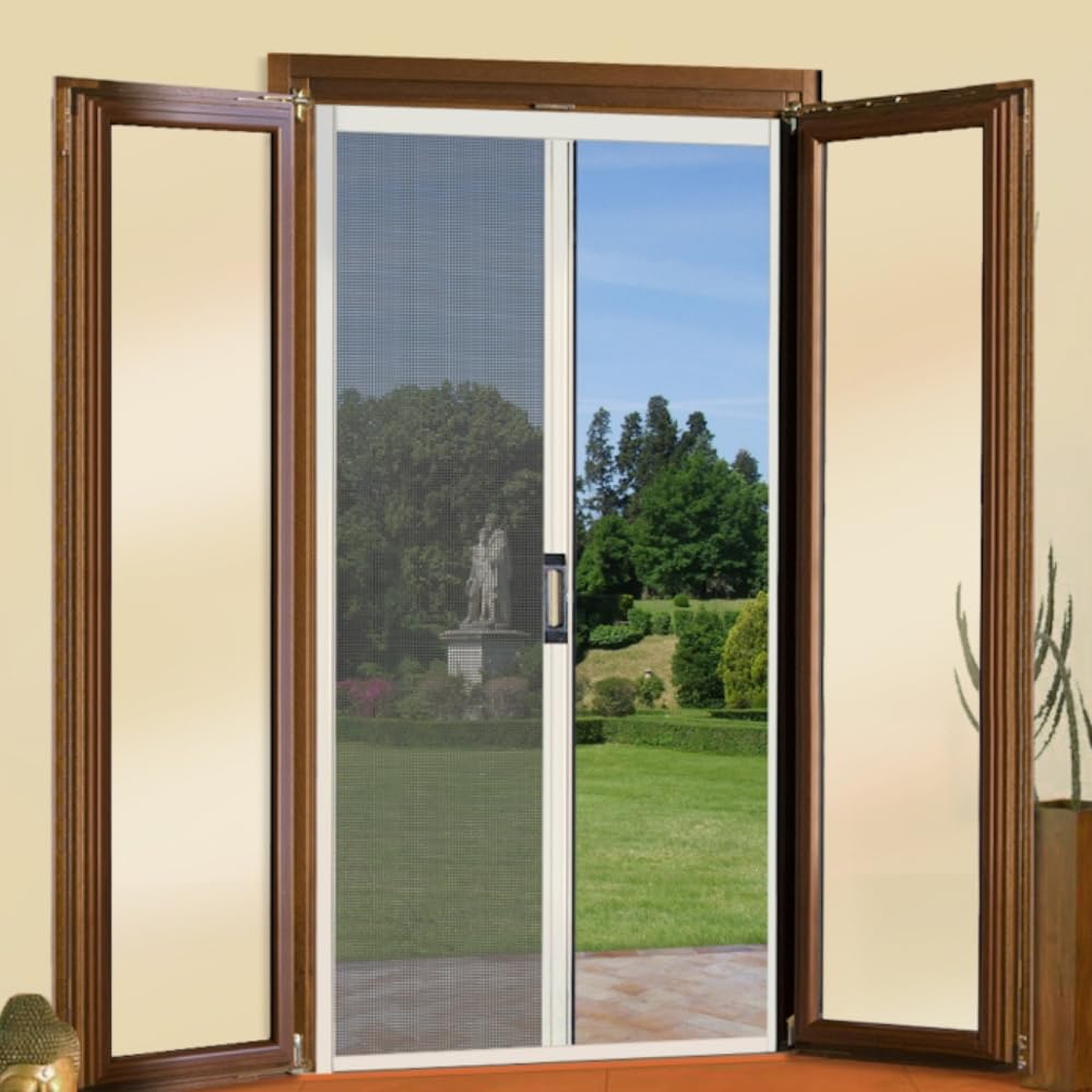 A.M.C. Zanzariera a rullo in alluminio per porte/balconi con profilo riducibile/regolabile avvolgimento orizzontale 150x250cm Marrone