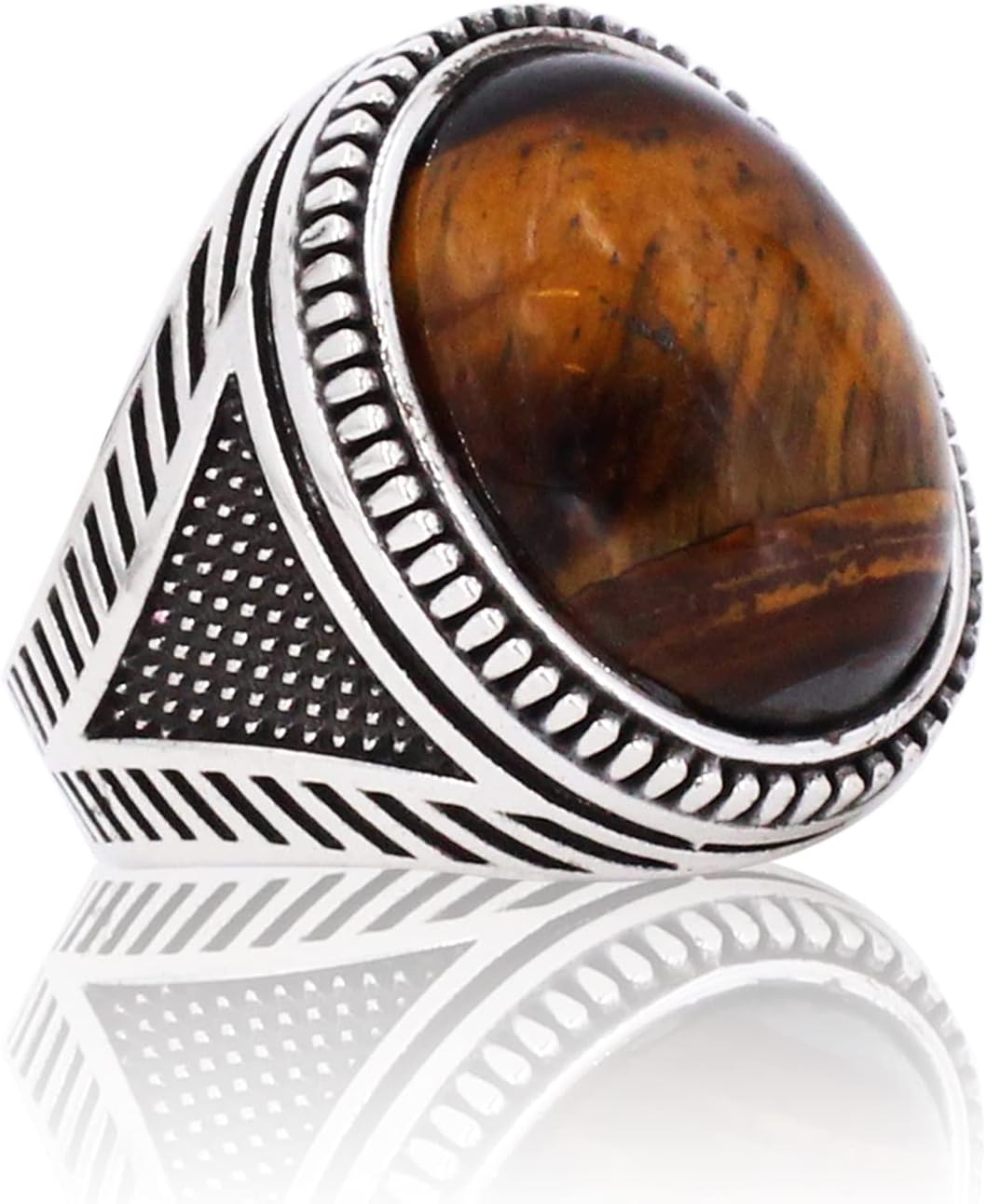 Geometric Detailed Oval Silver Ring. Handmade Vintage Statement Ring. Sterling Silver Jewelry for Men