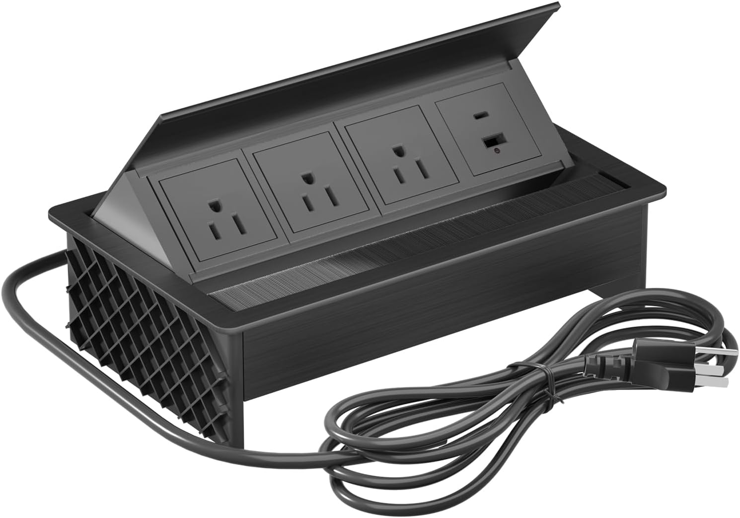 DEMER Conference Table Power Outlet PD18W Type-C Fast Charging Table Hub Connection Box with 4AC Outlets and USB Port for Conference Room Kitchen Countertop (Black)