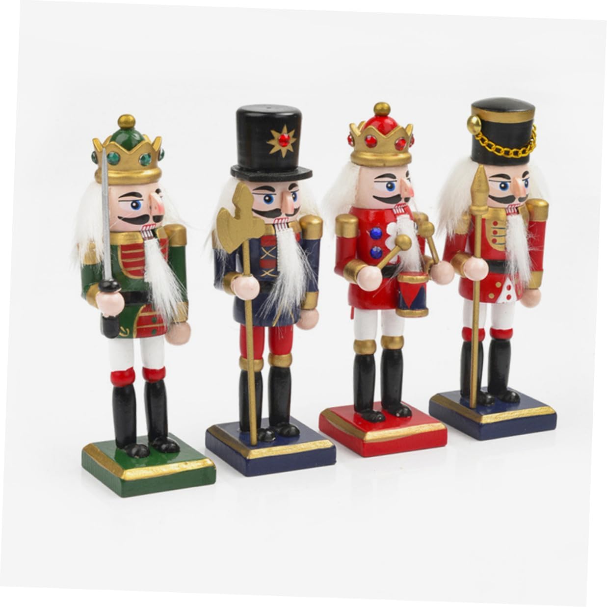 4pcs 12.5cm Wooden Nutcracker Figurines Xmas Nutcracker Decorations Set for Christmas Home Festival Tabletop Display