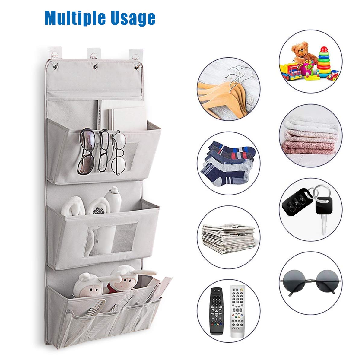 PORRASSO Opknoping Organizer Zakken Stof Muur Deur Opslag Thuis Doek Kast Organiseren Tassen Home Organizer voor Slaapkamer Grijs