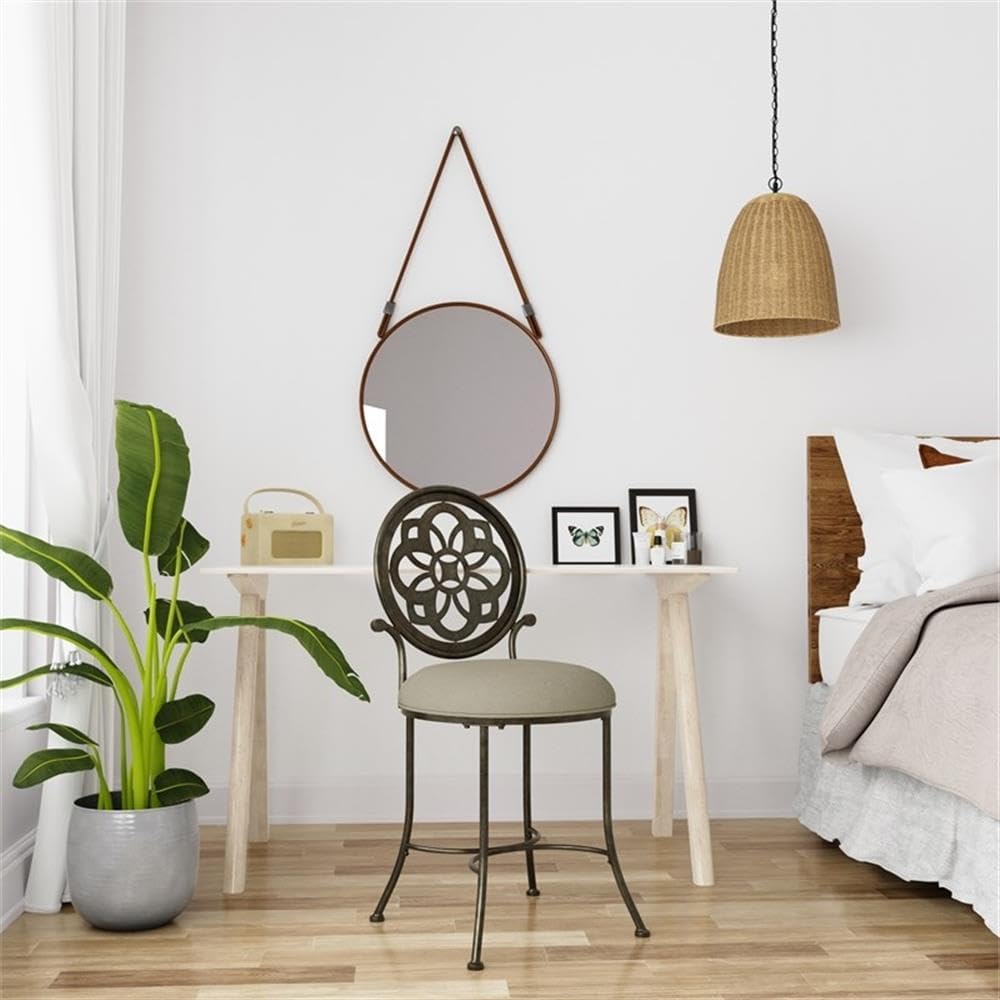 Hillsdale, Marsala Metal Vanity Stool with a Circular Geometric Back Design for Makeup Room or Bathroom, Gray