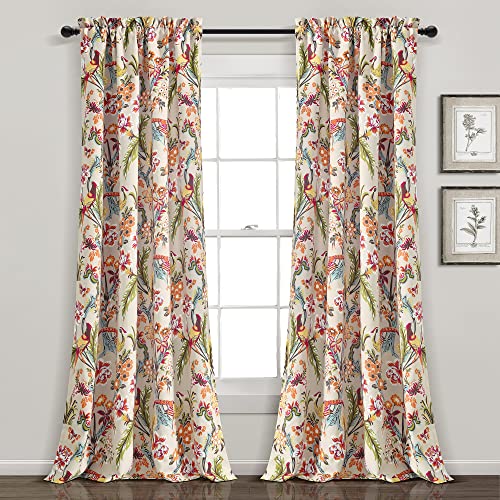 Lush Decor Dolores Light Filtering Window Panels, Pair, 52' W x 84' L, Neutral & Multi - Floral Curtains for Bedroom - Vintage Curtains - Coquette Room Decor
