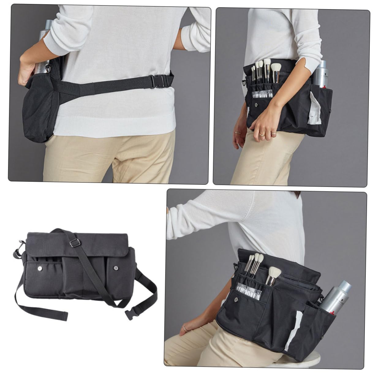 Borsa Porta Trucchi da Viaggio in Tela Ampio Spazio e Cinturino da Cintura Pratica e Raffinata per Organizzare Pennelli e Cosmetici