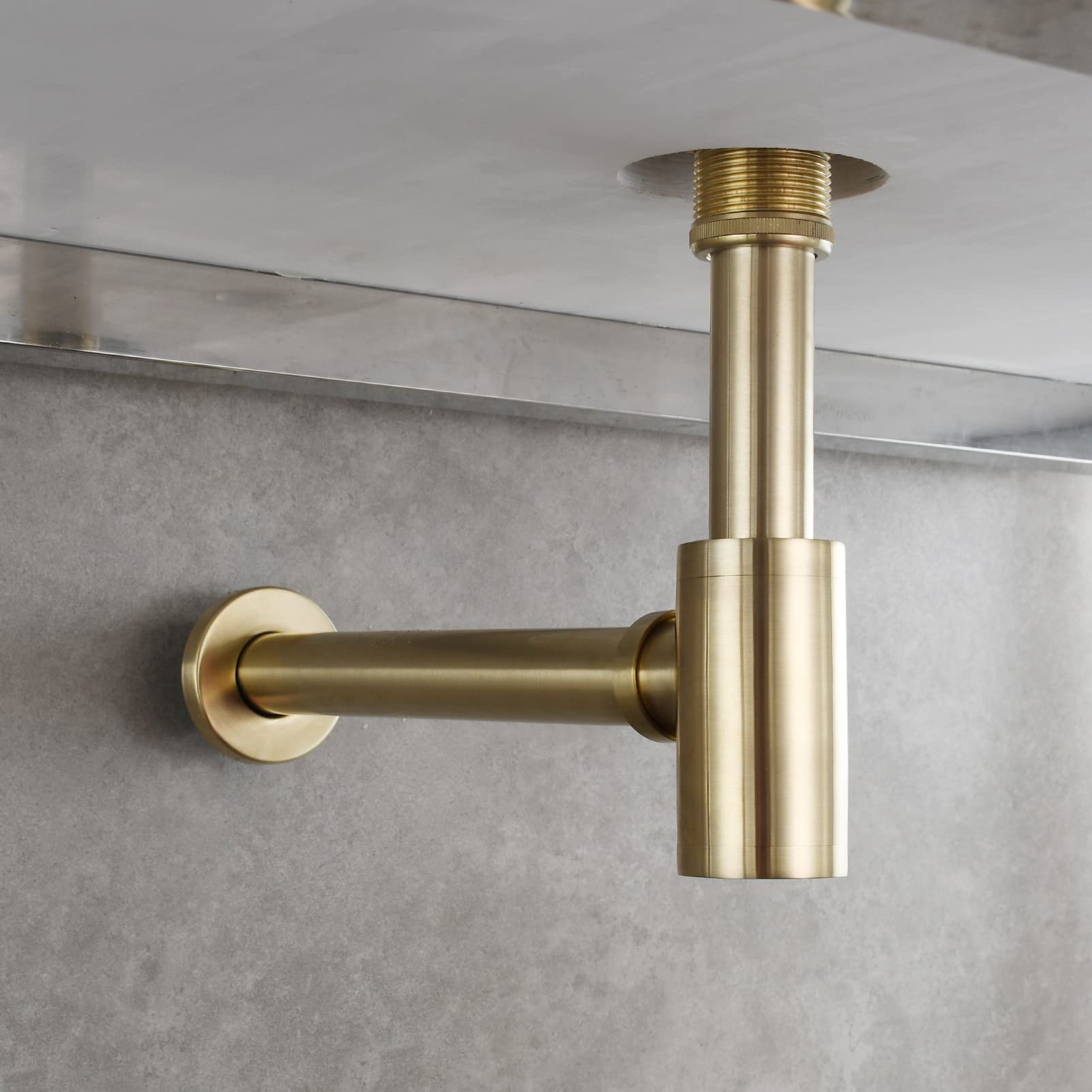 Tecmolog Oro Cepillado Sifon Lavabo Extensible 5-11 cm Laton Sifón de Diseño 1 1/4" para Fregaderos, WT07J2