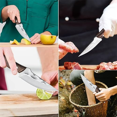 Miniatura 8 de Cuchillo para deshuesar, cuchillo de chef, cuchillo de campamento de caza al aire libre, cuchillo de carne forjada con hoja fija y funda 5Cr15Mov,