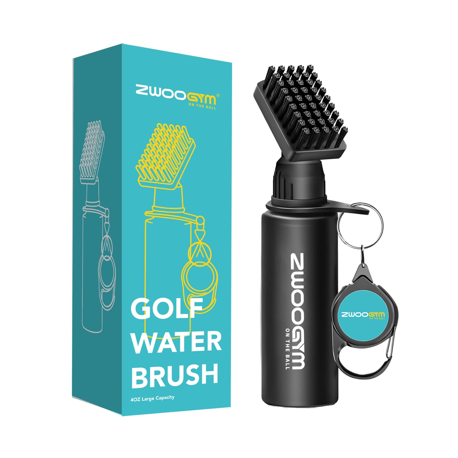 ZWOOGYM Pro Golfschläger-Reiniger-Set, Wasserbürste mit Halterungsclip und 118 ml Flasche, Golfrillenschärfer, geeignet für U- und V-Nuten (Black Brush)