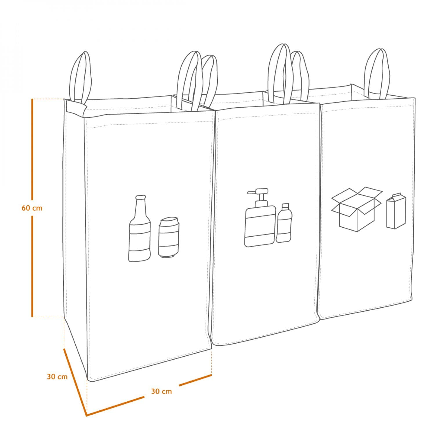 Lots de 3 sacs de recyclage réutilisables 160L pour tri sélectif