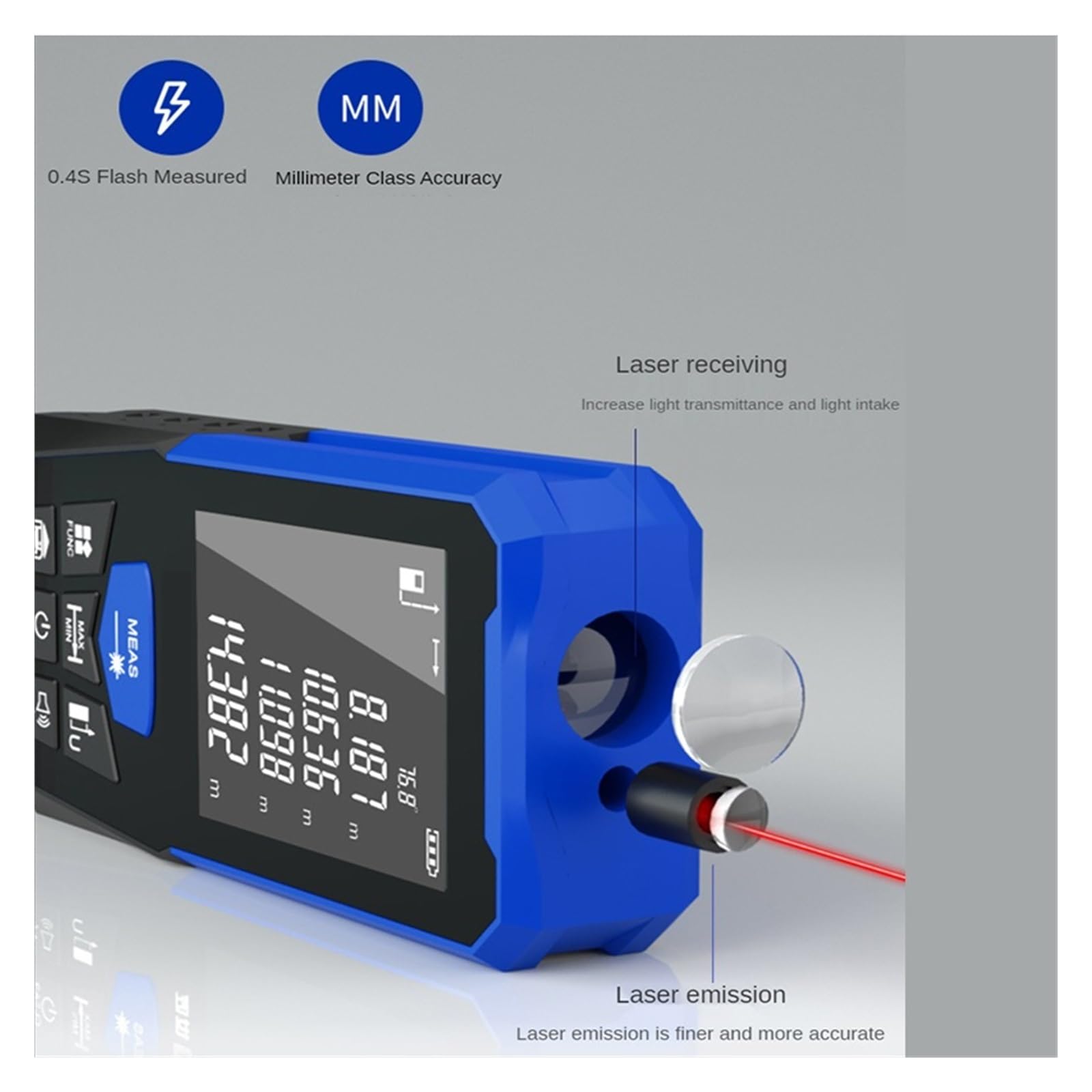 Herramienta de medición Distancia láser, Cinta métrica Digital, telémetro, Adhesivo Suave Bicolor con función ángulo, Pantalla LCD 2,4 Pulgadas Precisión Flexibilidad Medición
