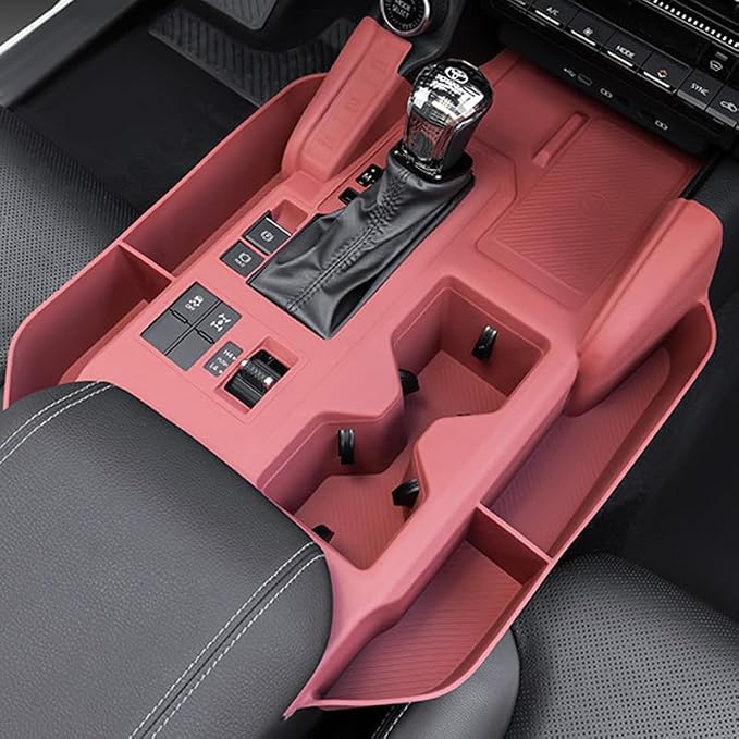 for Toyota Prado 2024-2025 Accessories Center Console Panel Silicone Storage Box Center Console Cover Organizer Storage Protective Pad Tray Wireless Charging (Red) image 2