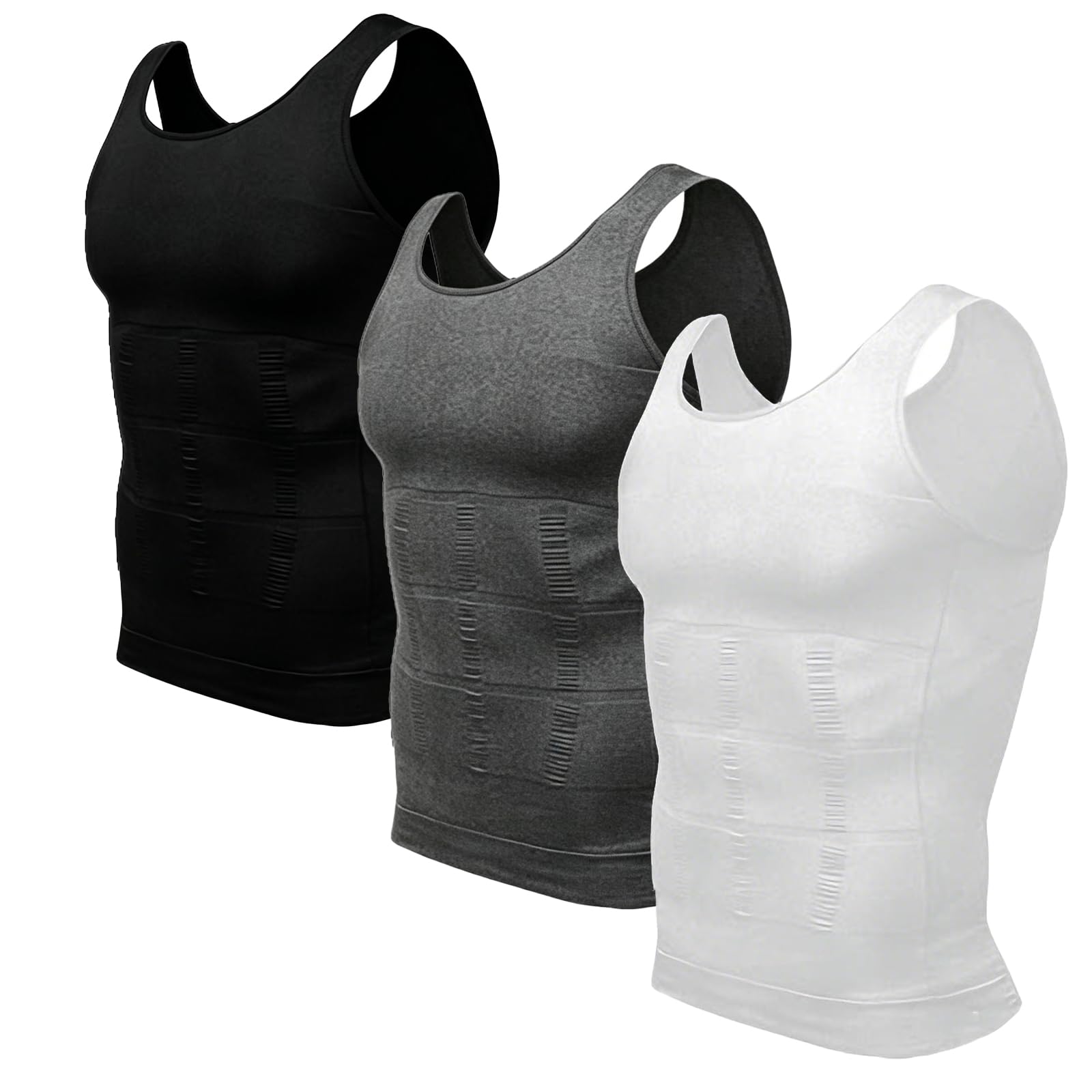 Lot de 3 débardeurs de compression amincissants pour homme - Contrôle du ventre - Sans couture - Respirant - Pour le sport quotidien
