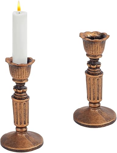 GORGECRAFT 2Pcs Vintage Taper Holder Table Centerpiece Candlestick Holders Antique Bronze Resin Victorian Style Tealight Stick for Wedding Dinner
