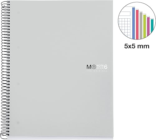 Miniatura 2 de Miquelrius - El cuaderno original, 6 tiras de color, A4, 150 hojas de cuadrícula de 0.197 in, papel microperforado de 2.47 oz, 4 agujeros, cubierta