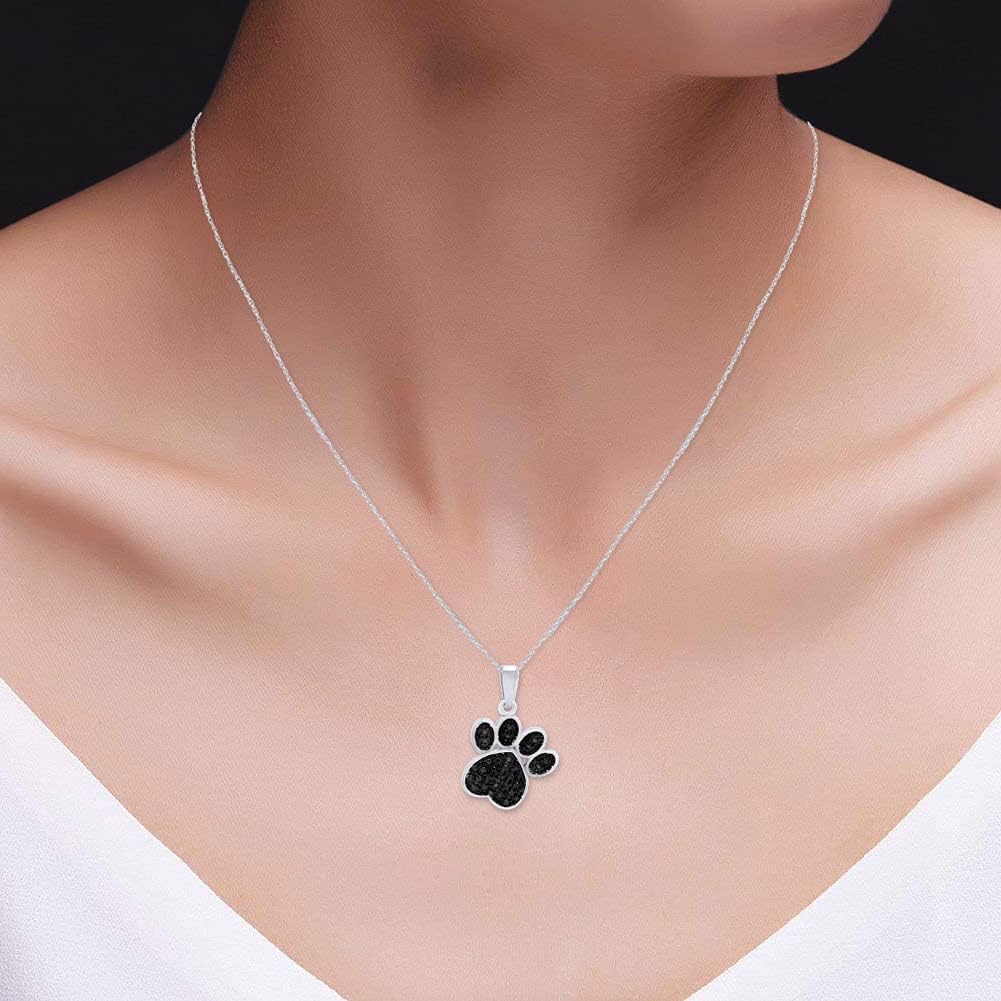 AFFY Dog Paw Pendant Necklace for Women, 14k Gold Plated 925 Sterling Silver with Round Cut Enhanced Black Natural Diamond Accent with 18" Chain - Image 6