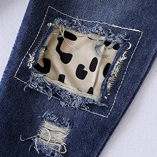 Image of Infant Toddler Baby Girl Clothes Denim Jeans Outfits 2PCS Ruffle Floral Top + Ripped Denim Girls Pants Set 6M-4T