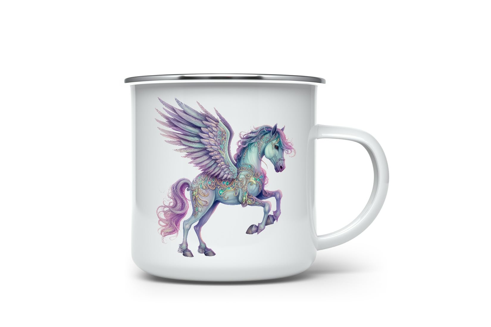 MAXIKIWI - Durable Enamel Coffee or Tea Camping Mug for Indoor Outdoor Use - Fairy Horse - 350ml