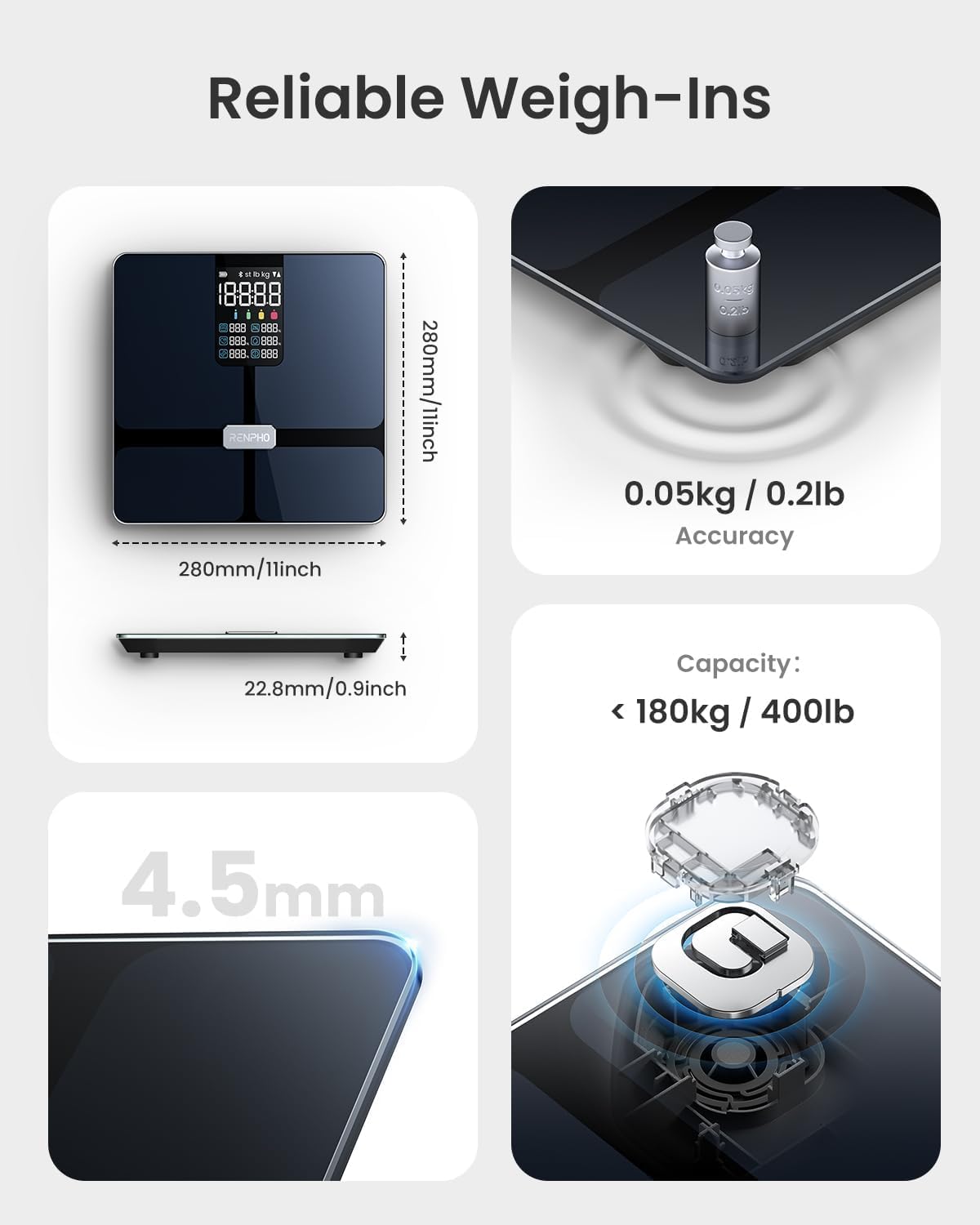 RENPHO Körperfettwaage mit großem Display, Personenwaage Ultrapräzise Waage mit Körperfett und Muskelmasse, Trend, Smart Waage Personen mit App, ITO Körperwaage, Schwarz, Elis 2X