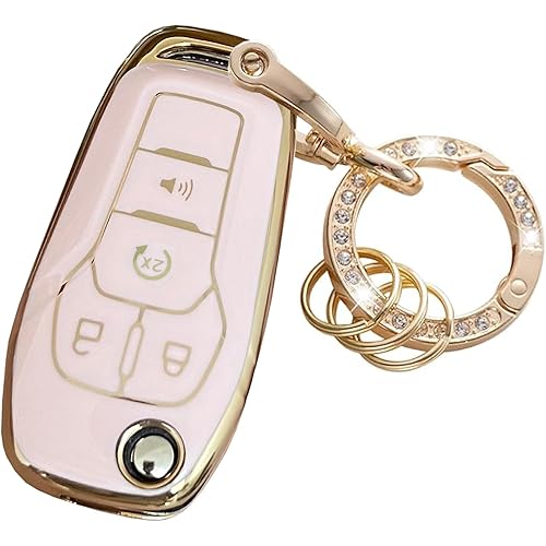 for Ford Key Fob Cover Key Protective Flip Key Shell Holder Fit for Ford Fusion N5F-A08TAA (Pink)