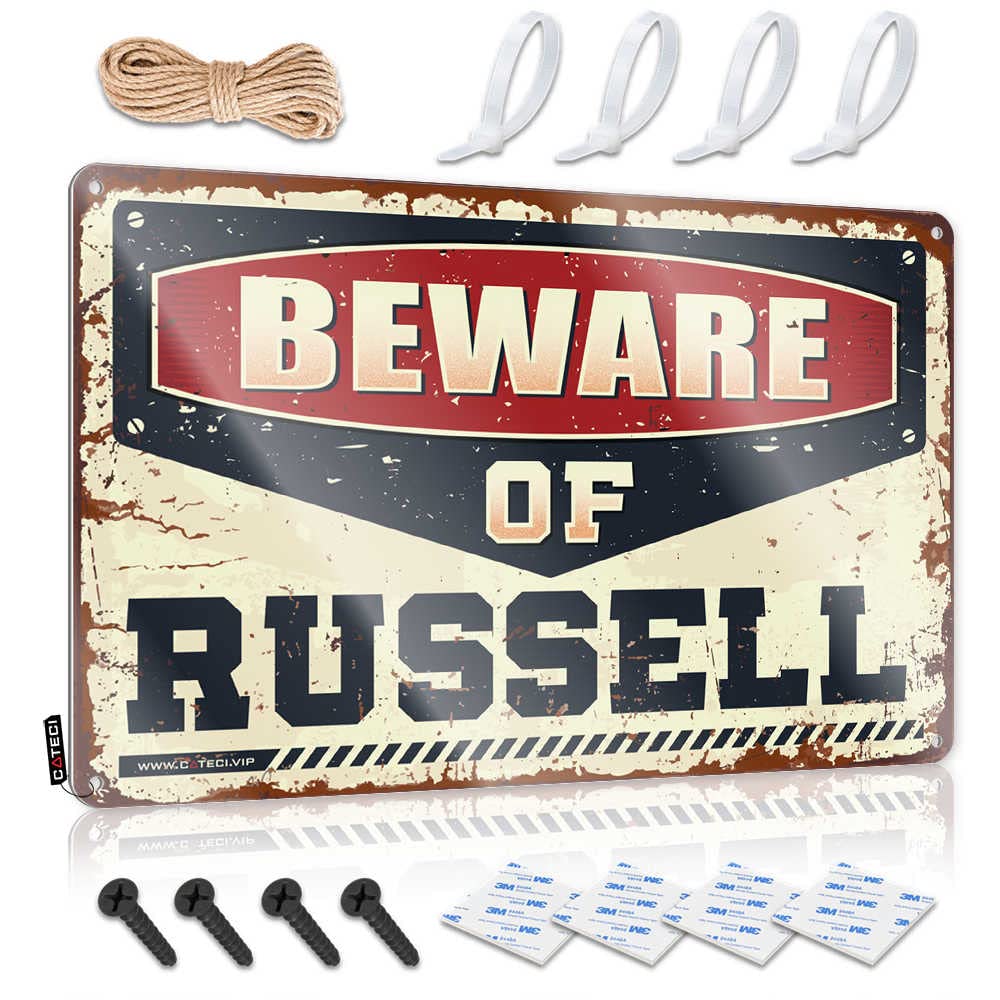 HELIOFORGE Little Man Cave Sign Beware Of Russell Sign Bar Sign Home Decor Bar Mirrors For Man Cave(30X40CM)