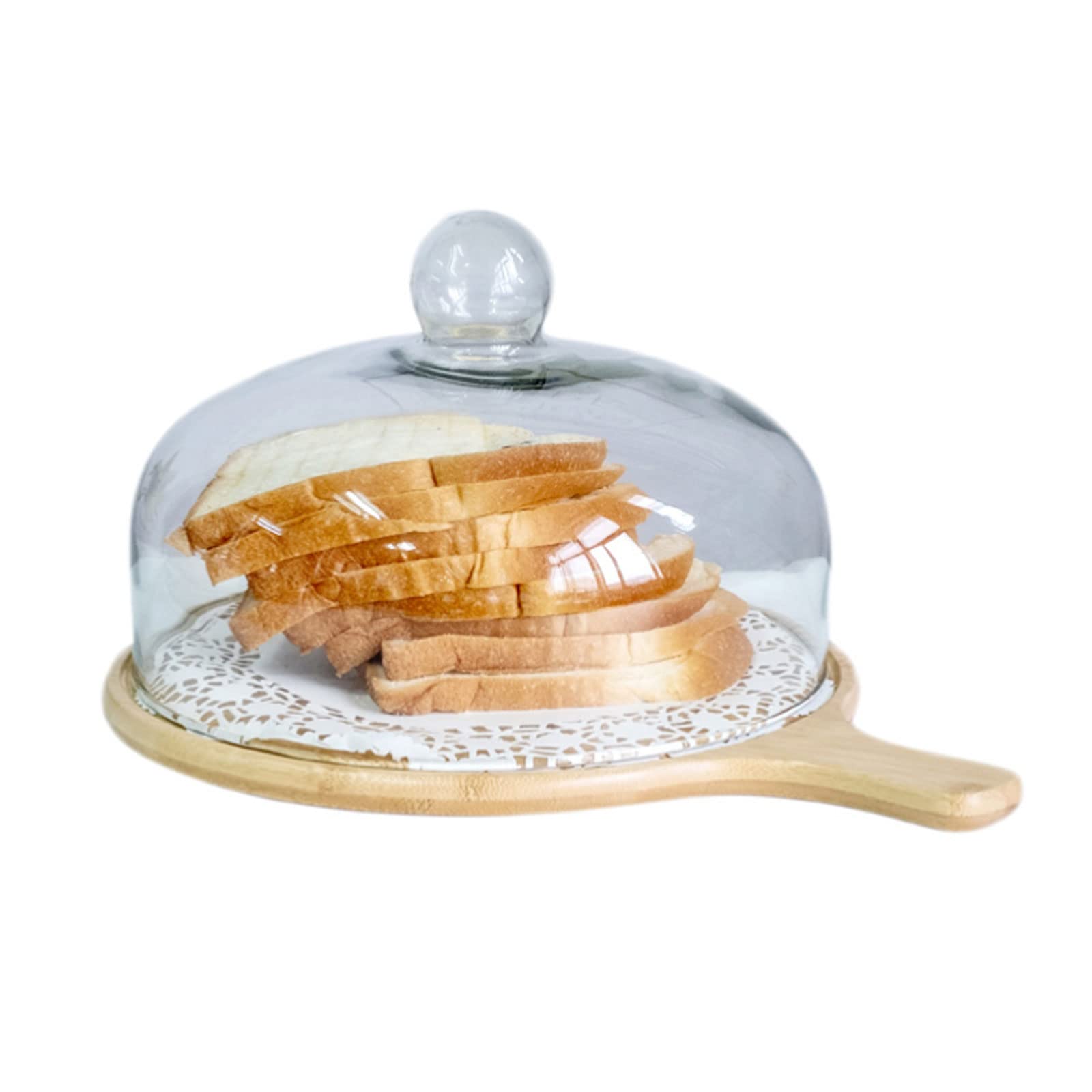 Plateau à gâteau en Bambou avec Couvercle en dôme en Acrylique Transparent et poignée de Plateau Plateau de Service Plat en Bois Présentoir à Cupcake Rond pour Fromage à Sandwich