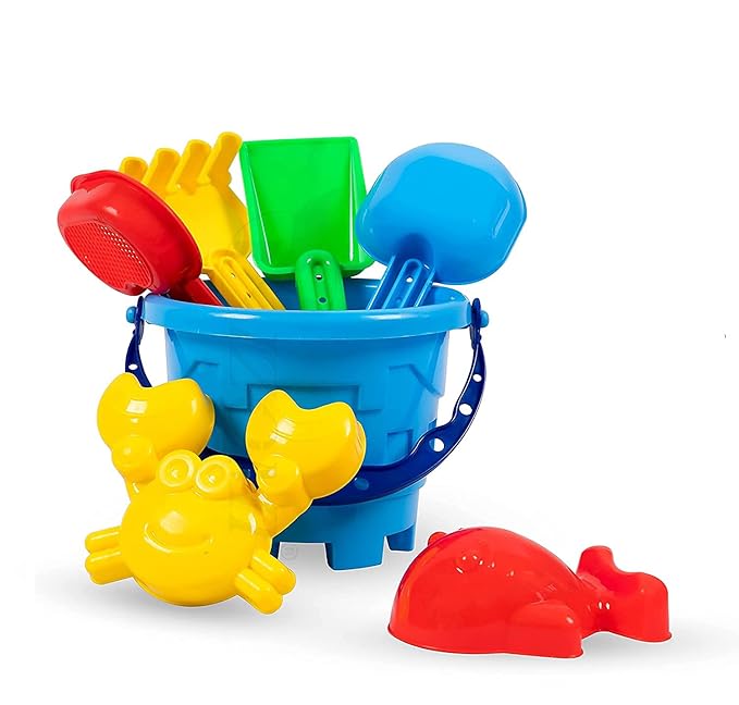 Highroof Beach Toys Set for Kids 6 Pcs Plastic Bucket Animal Mold Beach Shovel Spade Tool Kit Fun Summer Beach Art Toys Outdoor Sand Birthday Gift - Multicolor
